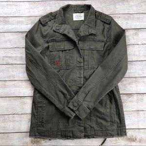 Ashley Olive Green Utility Jacket with roses